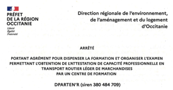 Agrement formation attestation de capacité